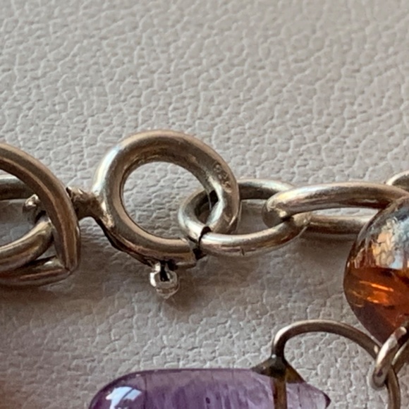 VINTAGE CHARM BRACELET HEART AMETHYST AMBER GARNET 925 STERLING SILVER UNIQUE - Picture 8 of 16